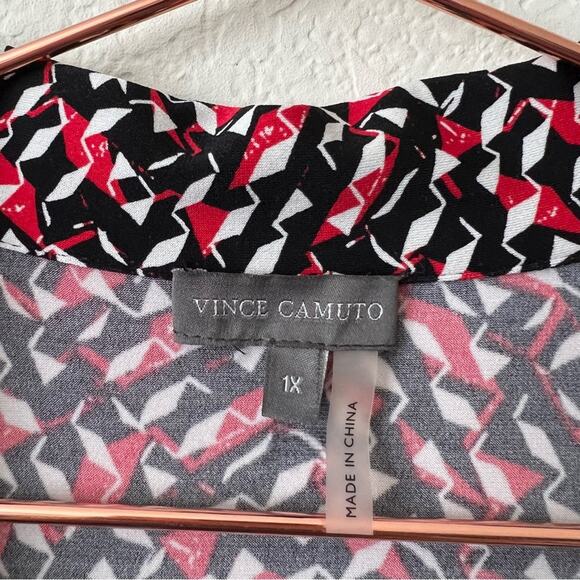 Vince Camuto plus red black white geometric print faux wrap dress 3/4 sleeve - Picture 5 of 6